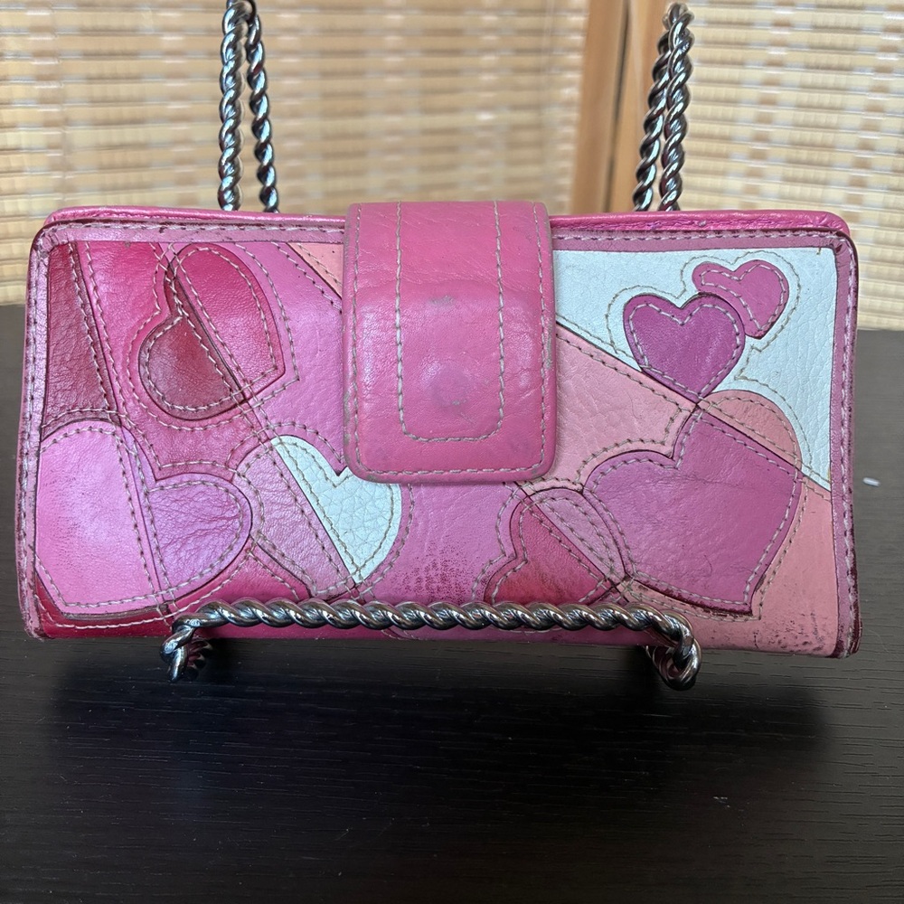Vintage Fossil Pink Heart Leather Snap Wallet